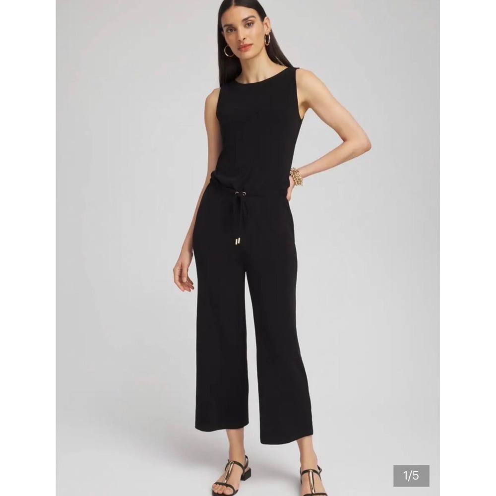 Chico's Travelers Black Wide Leg Jumpsuit Sleeveless Minimalist Quiet Luxury